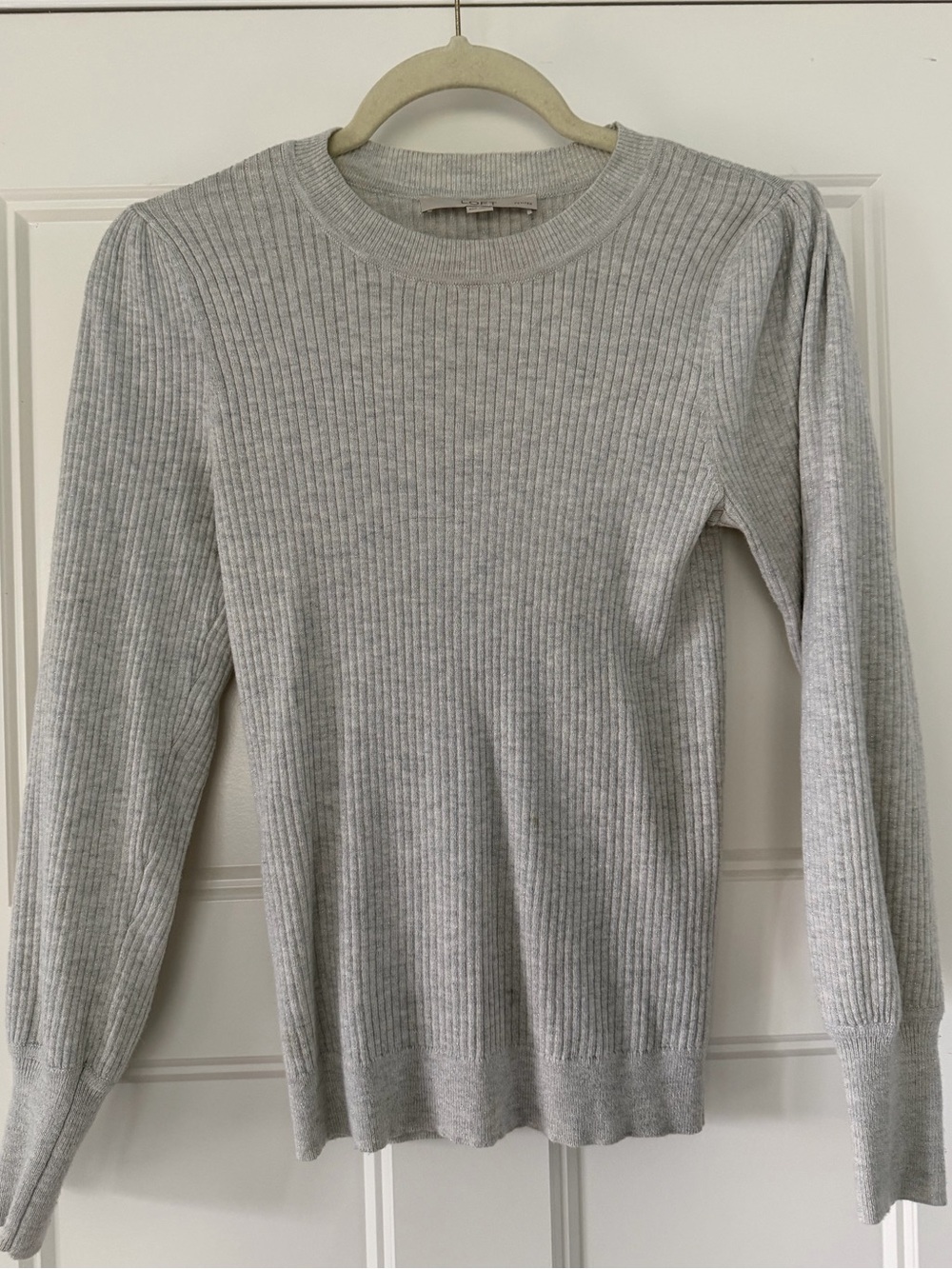LOFT Women’s Sweater, Gray Metallic Knit, Long Sleeve Pullover